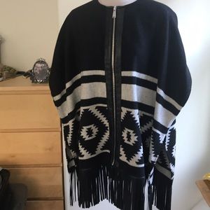 BCBGeneration Tribal Print Fringe Cape